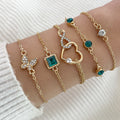 Bohemian 5pc Green Crystal Bracelets Jewelry Set for Women Heart Bracelet Wedding Engagement Bracelet — product view