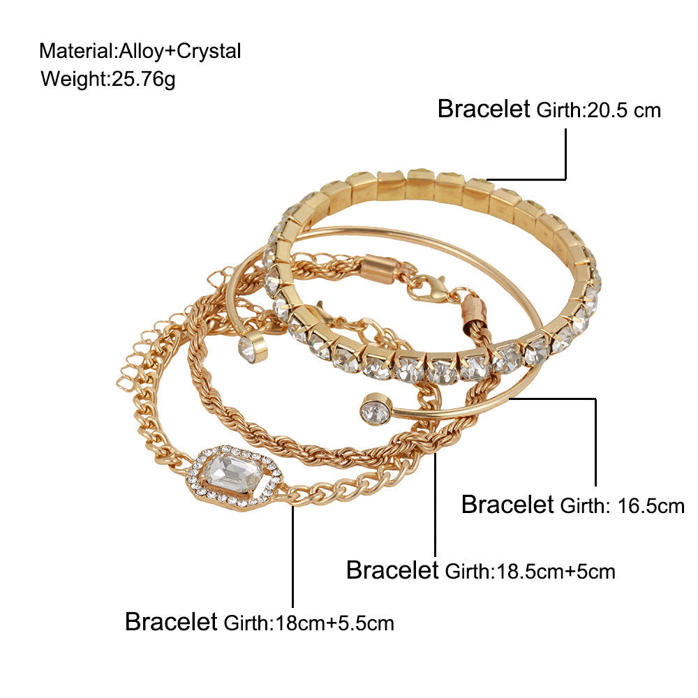 4 Pcs Crystal Bracelet Set Bohemian Design for Women Vintage Twisted Cuff Chains Armband Jewelry — product view