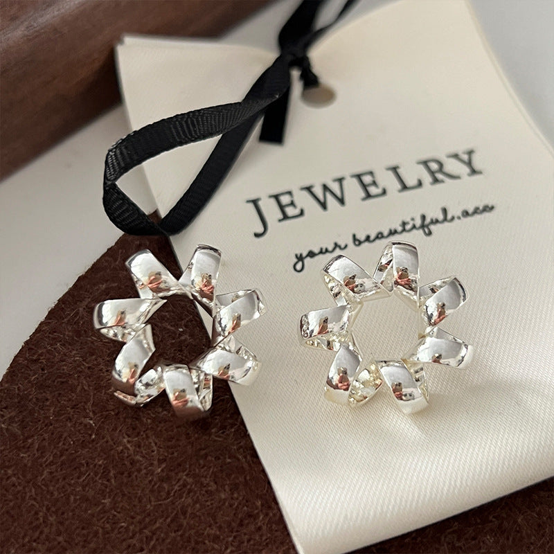 Circle Twists Stud Earring for Women Gold Color Ear Daily Wear Jewelry Party Gifts — additional product view