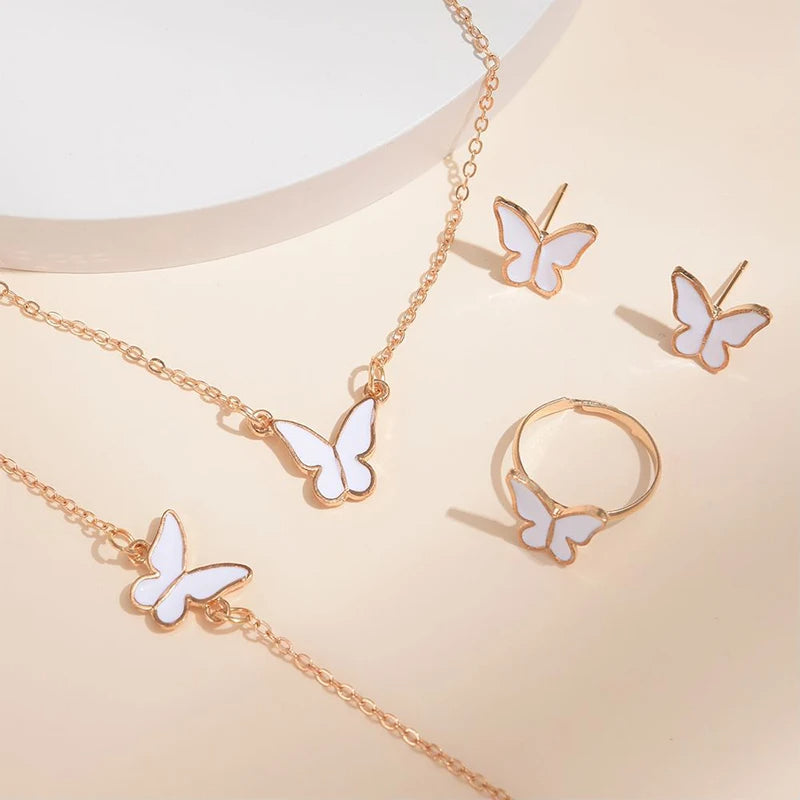 5PCS Butterfly Pendants Necklace Earrings Ring Bracelet Sets for Women Jewelry Set Bridal Jewelry — detail view