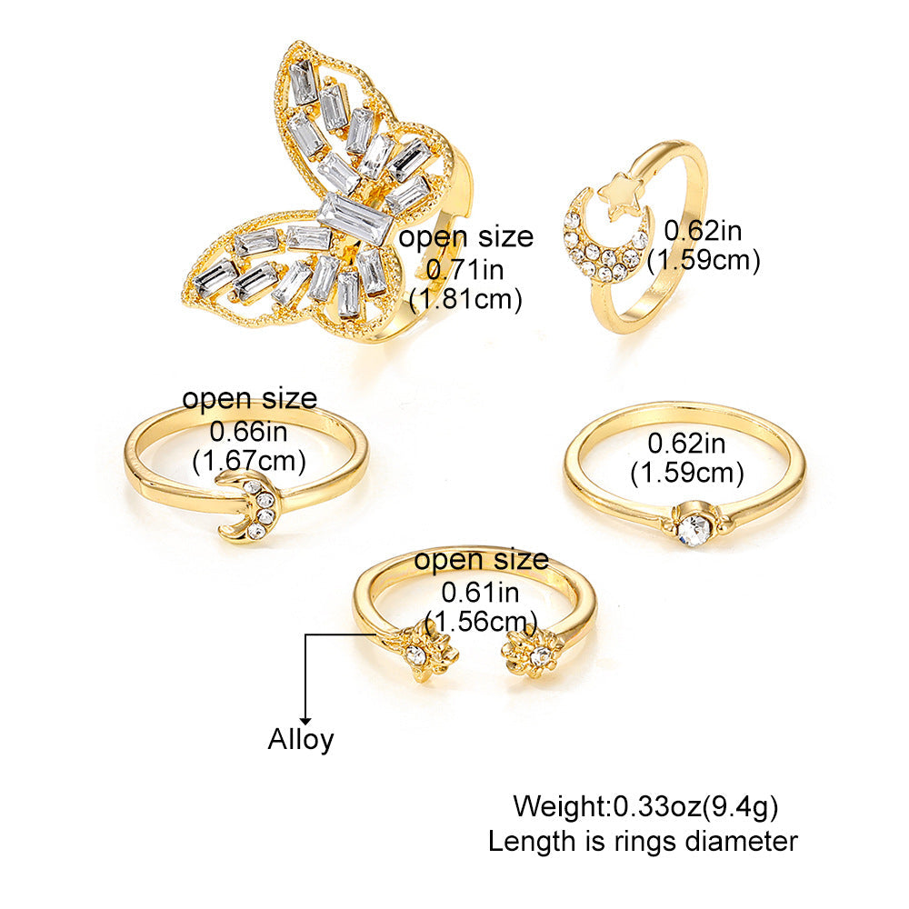 Silver Color Butterfly Rings for Women Lover Vintage Geometric Metal Couple Finger Rings Set Jewelry — alternate product view