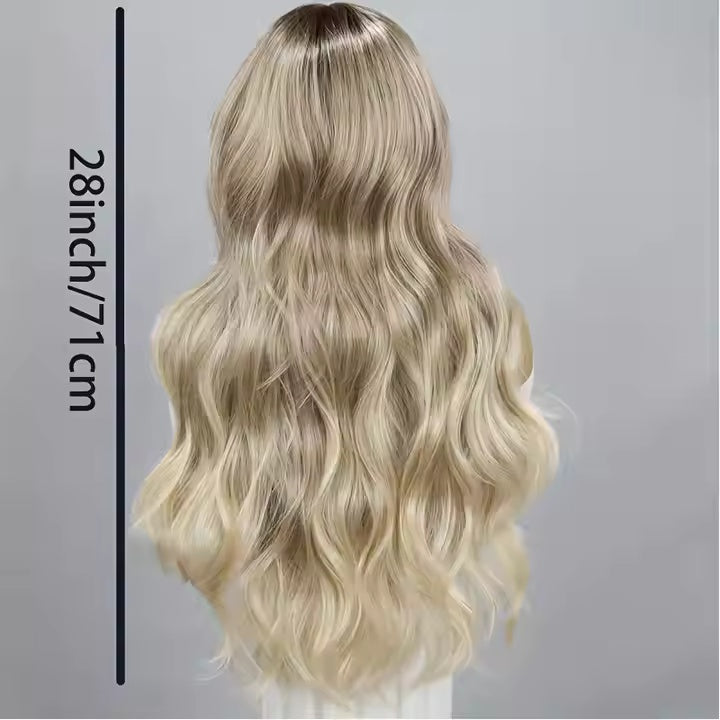T-shaped Lace Gold Gradient Wavy Curly Hair Wigs — alternate product view