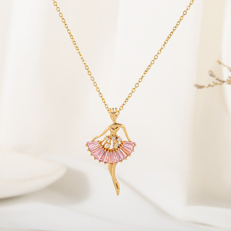 Ballet-women-shaped Necklace Rhinestone Clavicle Chain Jewelry for Women — alternate detail