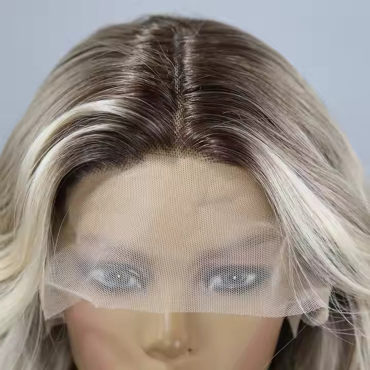 T-shaped Lace Gold Gradient Wavy Curly Hair Wigs — alternate detail