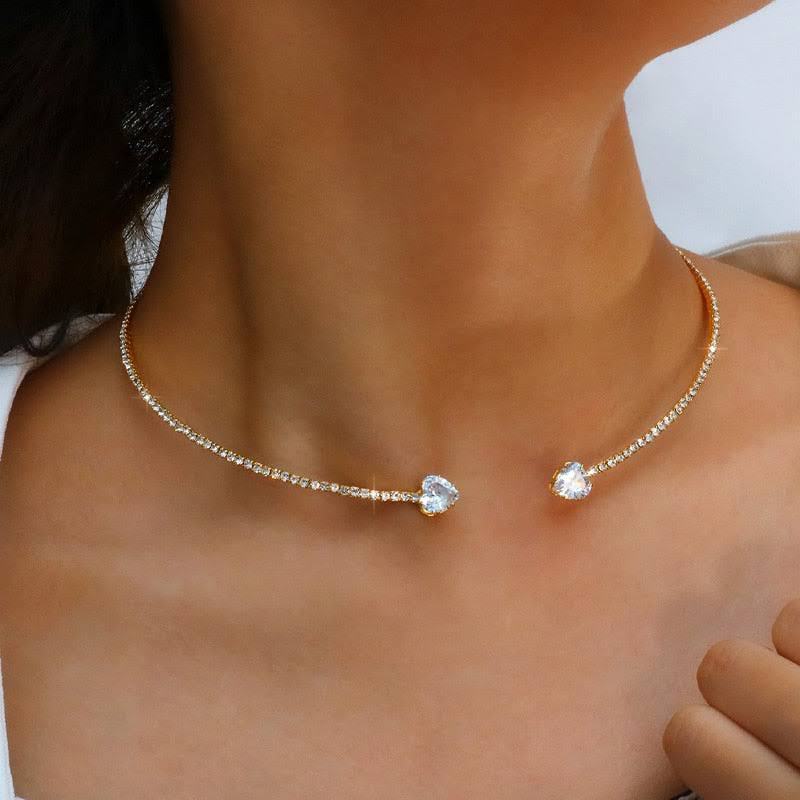Rhinestone Heart Collar Choker Necklace for Women Silver Color Open Collar Necklace Torques Jewelry — main product view