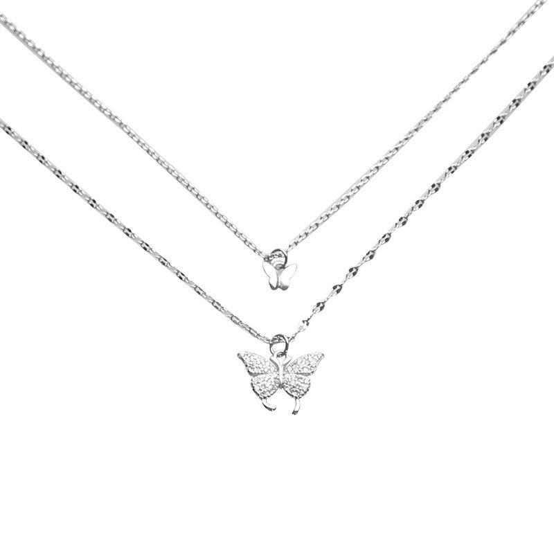 Double Butterfly Necklace Gold Plated Butterfly Pendant Engagement Necklaces for Women — main product view