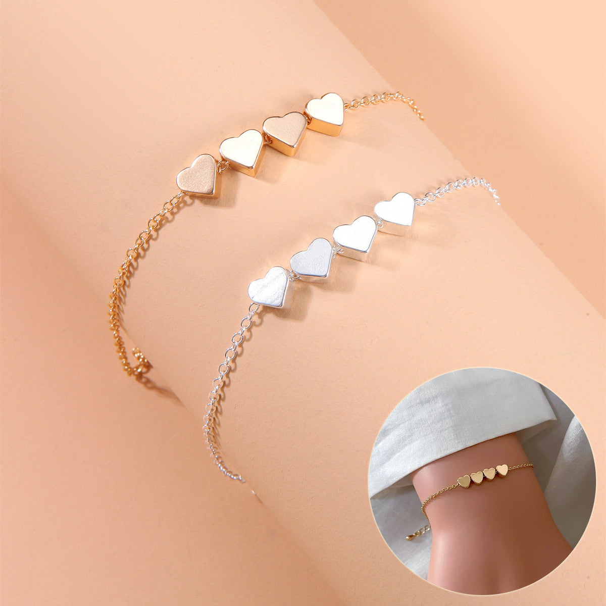 Korean Thin Chain Heart Bracelet for Women Birthday Party Jewelry — main product view