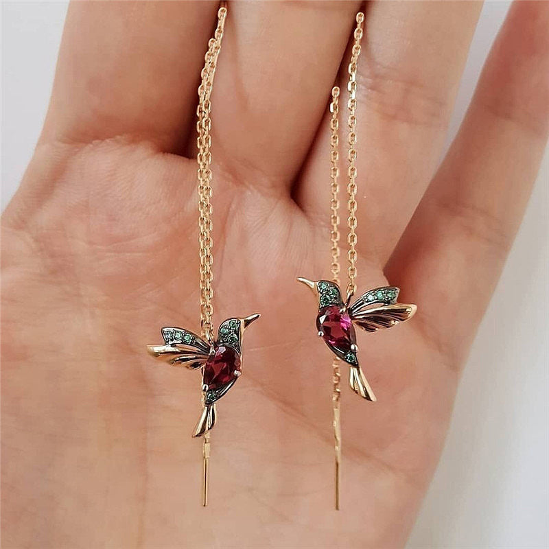 Little Bird Drop Long Hanging Hummingbird Earrings for Women Tassel Crystal Pendant Earring Jewelry — alternate product view