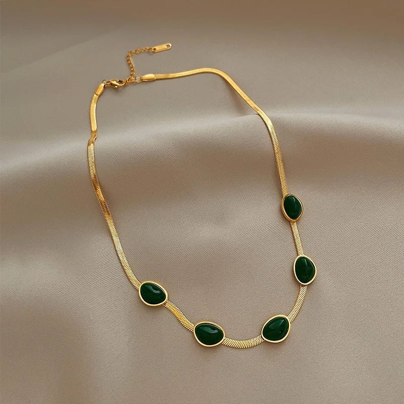 Green Stone Crytal Snake Chain Multilayer Necklace for Women Pendant Boho — product view