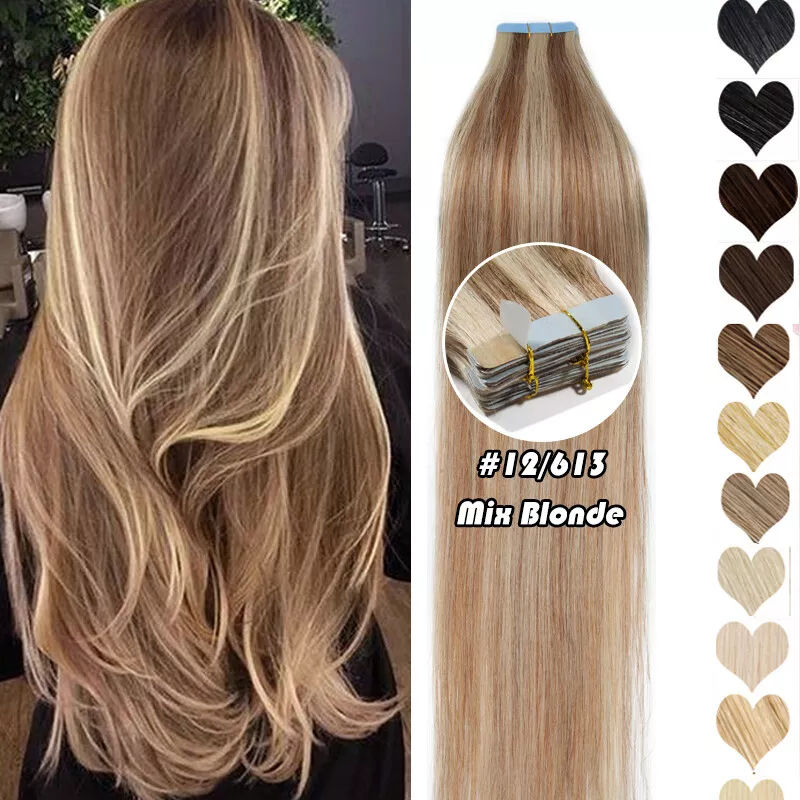 Double Pull Full Virgin Real 50g Hair Extension Long with Weft Invisible Skin Weft 20 Thick Seamless Human Hair — detail view